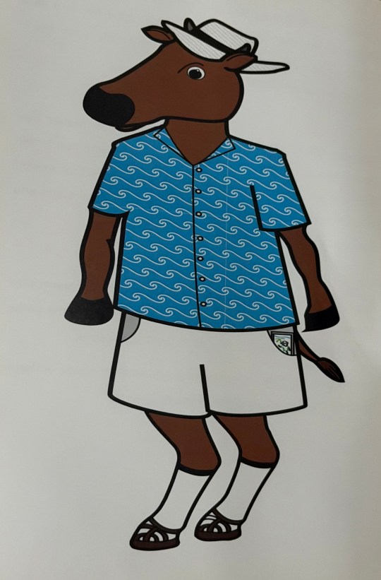 Tourist Cow, illustrated by Cosimo Rando. Open the Ask the Cows PDF.