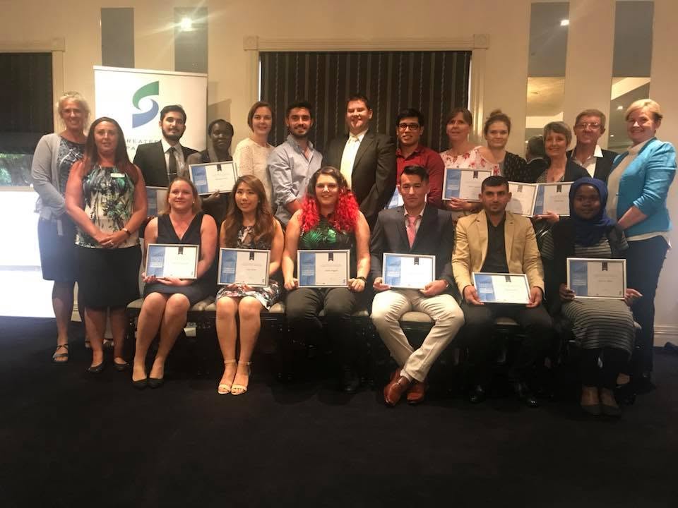 The 2017 Community Leadership Program graduates posing together with their certificates, including Hussam Saraf.