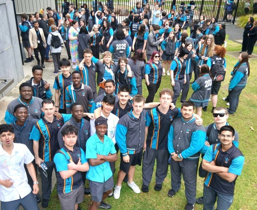 A wider view of the Year 12 gathering on the school lawn. GSSC Class of 2025.