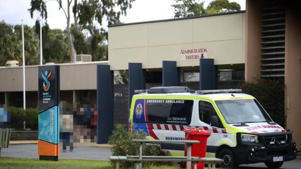 An ambulance outside GSSC’s Mooroopna campus in the photograph accompanying the May 2021 report.