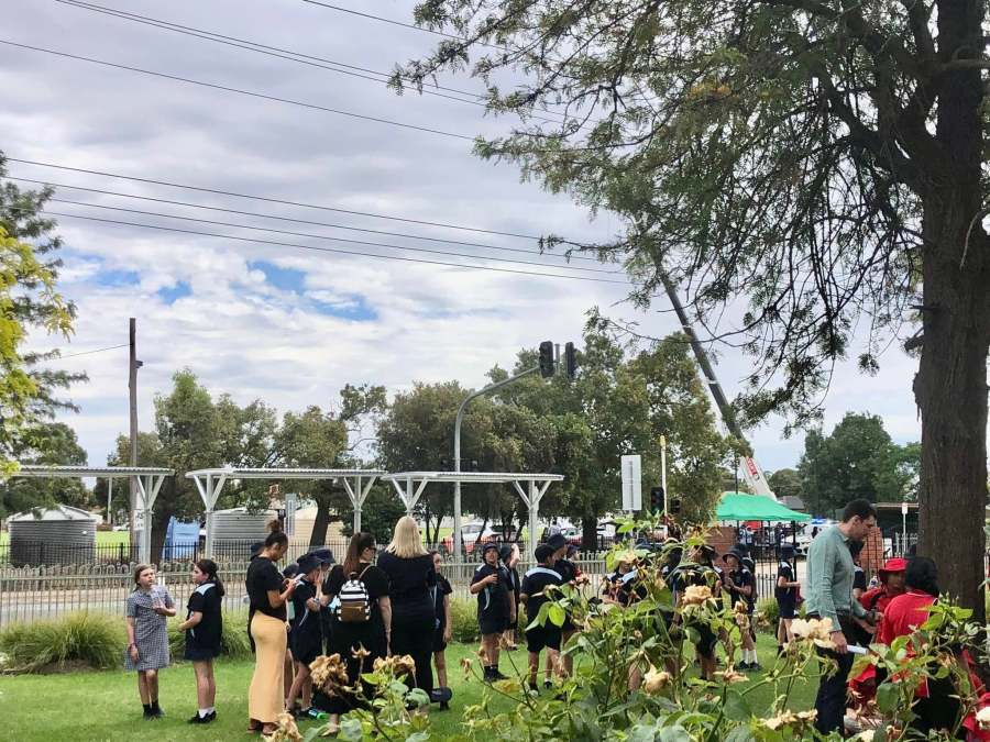 Students and adults gathered outside during GSSC Year 5 Aspirations Day.