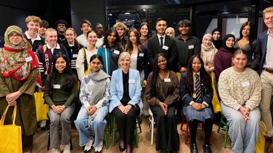 Kim O’Keeffe with student leaders who participated in the 2026 Youth Leadership Forum.
