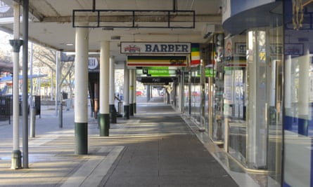 An empty walkway at Shepparton’s Maude Street Mall during lockdown.