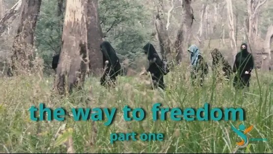 Film title artwork showing people walking through woodland.