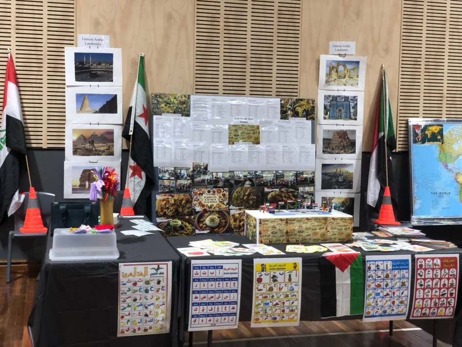 The Arabic station with alphabet resources, flags, cultural displays and activity tables.