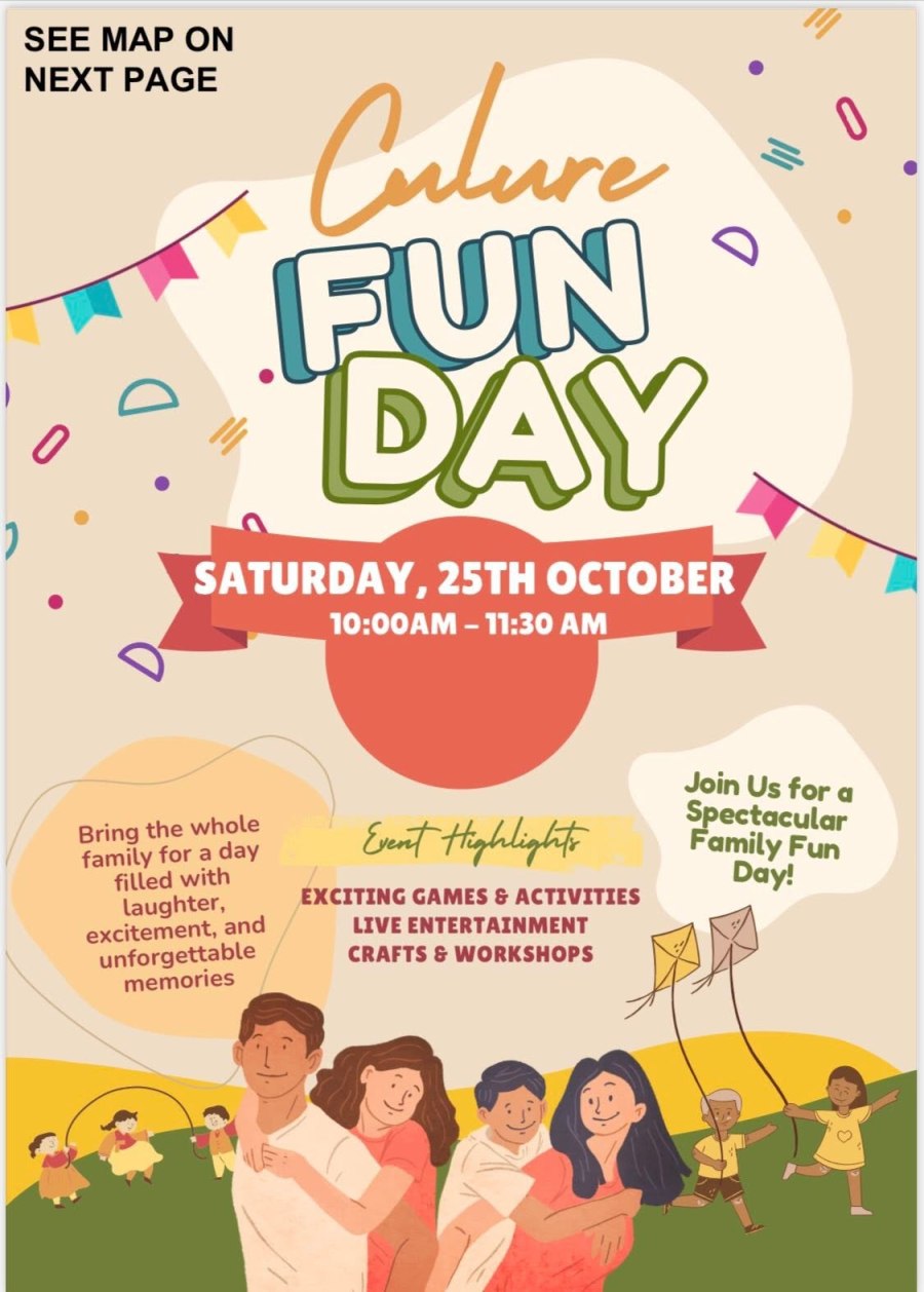 Culture Fun Day poster advertising Saturday 25 October at VSL Shepparton.